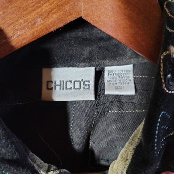 Chicos Black Embroidered With Sequins Full Zip Jacket Womens Size 1 - Picture 7 of 8